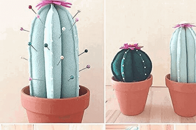 piante grasse realizzate con la tecnica del patchwork a carciofo